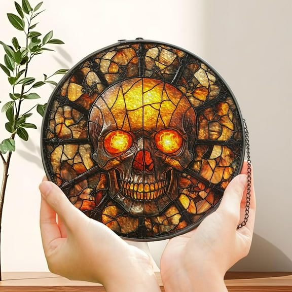 Pumpkin Skull Stained Glass Suncatcher, Spooky Halloween Stained Glass Suncatcher, Gothic Jack O Lantern Glass Decor, Dark Horror Decor