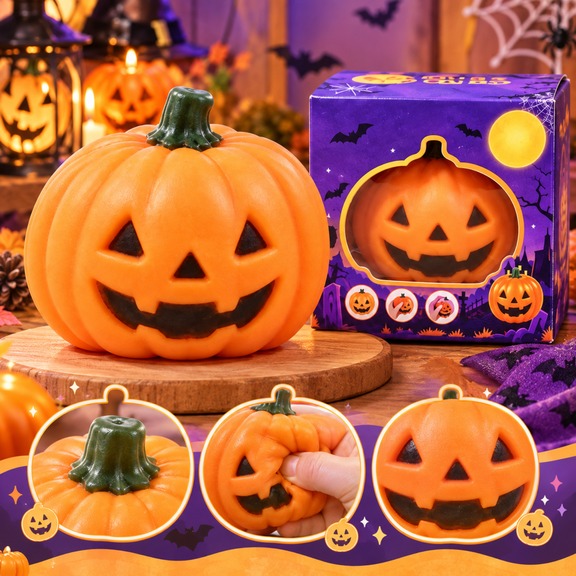 Pumpkin Slow Rising Squishy Squeeze Toy, Textured Halloween Novelty For Desk Decor, Party Favors, Gift Baskets, Home Play And Seasonal Fun For Everyday Casual Sensory Play