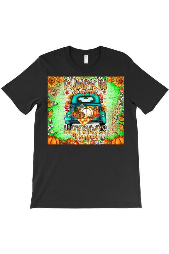 Pumpkin Smores Hayrides Bonfires, Autumn Holiday Graphic G5509 Unisex T-Shirt, Up to Size 5XL