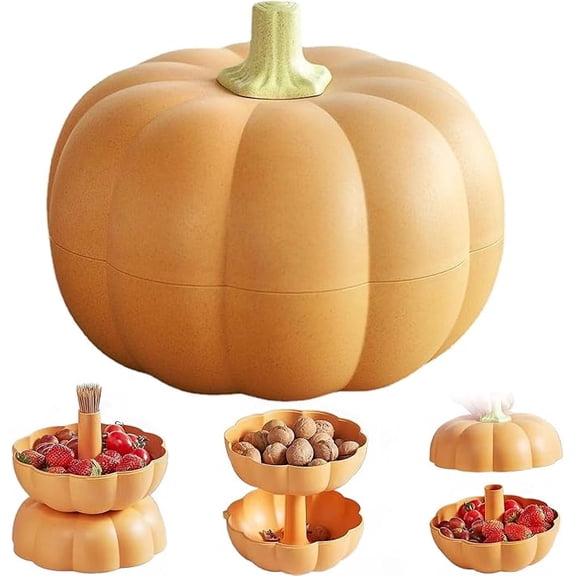 Pumpkin Snack Holder,Pumpkin Snack Bowl Stand Double Layer Compartments, Pumpkin Snack Bowl with Toothpick Storage, Serving Container for Candy Snacks (1PC Orange,7.09 inch)