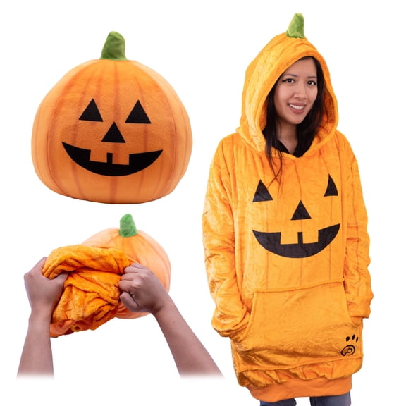 Plushible Pumpkin Snugible 2-in-1 Wearable Blanket Hoodie and Plushie, Halloween Fall Comfort Gift