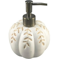 Pumpkin Soap Dispenser, 460ml(15.5 oz) Ceramic with Leaf Pattern for Halloween & Fall Decor - Refillable for Bathroom or Kitchen Sink