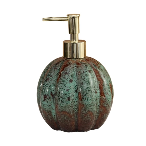 Pumpkin Soap Dispenser,Halloween Pumpkin Shape Liquid Soap Dispenser Pump,Ceramics Soap Dispenser with Pump,Luxury Dish & Hand Soap Dispenser for Kitchen & Bathroom,Apartment,Home,Green,6.3×4.3 in