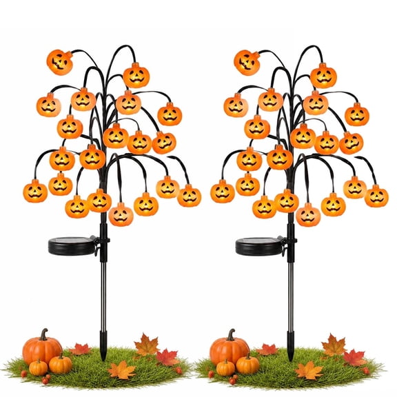 Pumpkin Solar Branch Lights, 20 LED Lights Fall Twinkling Pumpkin Solar Lights Outdoor Decorative, Halloween Pumpkin Tree Solar Stake Light, Waterproof for Yard Garden Patio Porch
