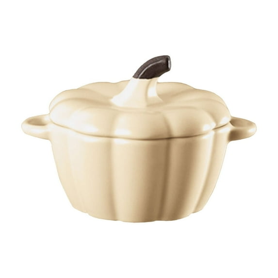 Pumpkin Soup Bowl with Lid Ceramic Stew Pot for Egg Steaming Stylish Kitchen Bowl for Soup and Desserts and Easy to Clean