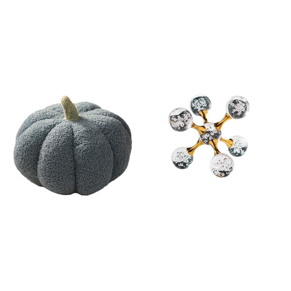 Pumpkin Sphere Figurine Plush Sculpture Glass Material for Modern Home Living Room Shelf Decoration