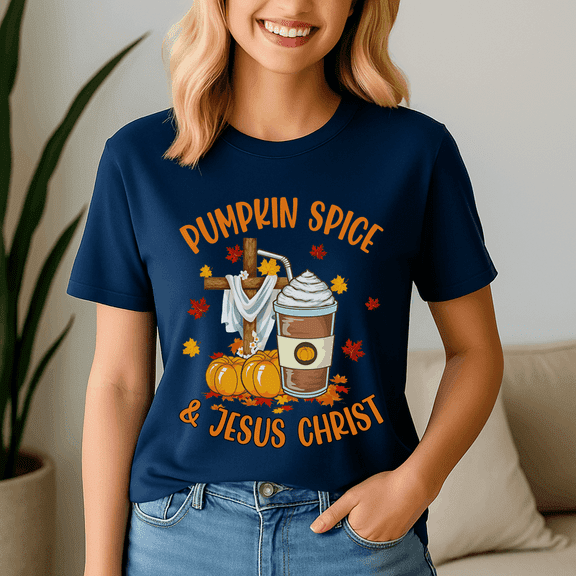 Pumpkin Spice And Jesus Christ Shirt, Spooky Season Tee, Happy Halloween Shirt , Ghost Pumpkin Tshirt, Funny Holiday Gift,Horror Witchy