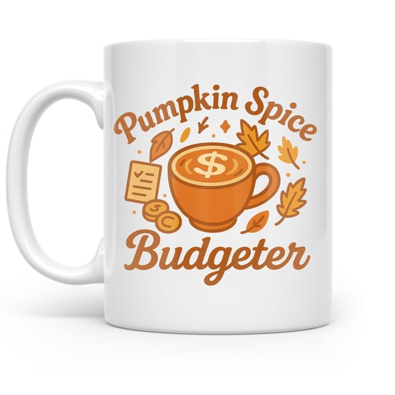 Pumpkin Spice 11 oz Coffee Mug - Fall Latte Design White Ceramic Gift