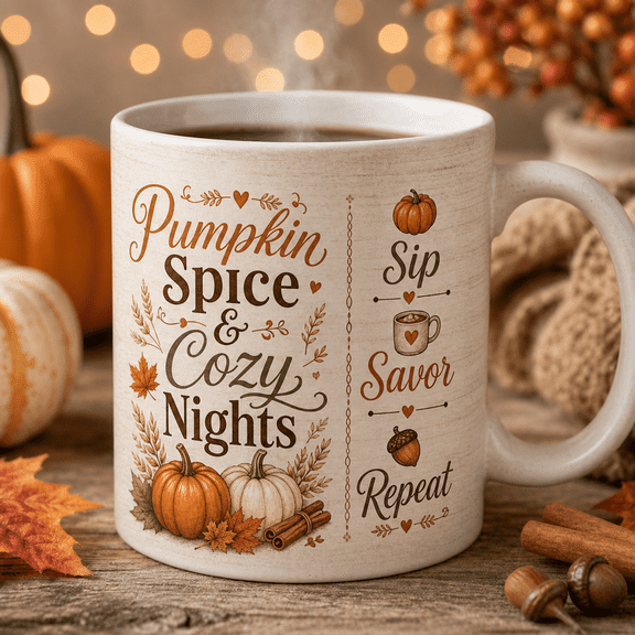 Pumpkin Spice Ceramic Coffee Mug in Rustic Cream for Fall Lovers