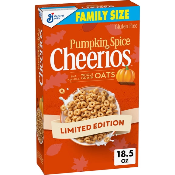 Pumpkin Spice Cheerios Gluten Free Breakfast Cereal, Whole Grain, Family Size, 18.5 oz