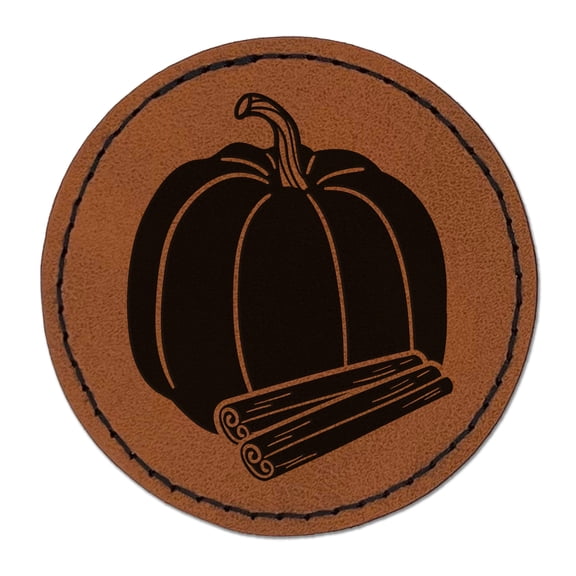Pumpkin Spice Drawing 2.5" Faux Leather Round Engraved Iron-On Patch - Brown
