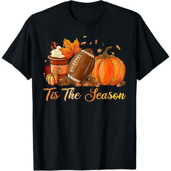 Pumpkin Spice Football Tis The Season Fall Thanksgiving T-Shirt100% pure cotton short-sleeved shirt for both men and women