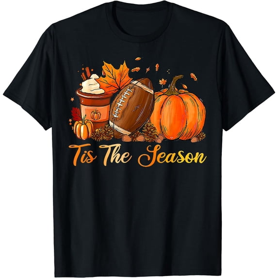 Pumpkin Spice Football Tis The Season Fall Thanksgiving T-Shirt