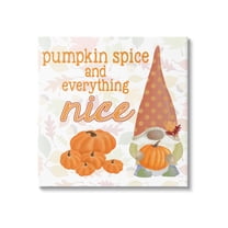 Pumpkin Spice Garden Gnome Patterned Autumn Botanicals Inspirational Graphic Art Gallery-Wrapped Canvas Print Wall Art