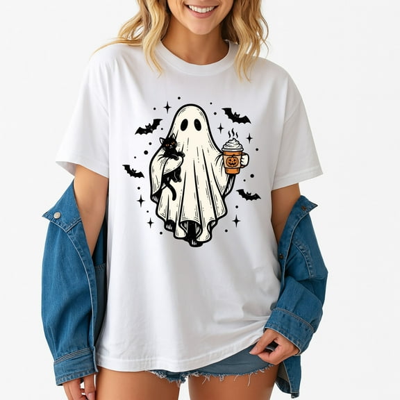 Pumpkin Spice Ghost Cute Halloween Ghost with Cat Fall Coffee – T-Shirt, Hoodie & Sweatshirt – Autumn Fun – Fall