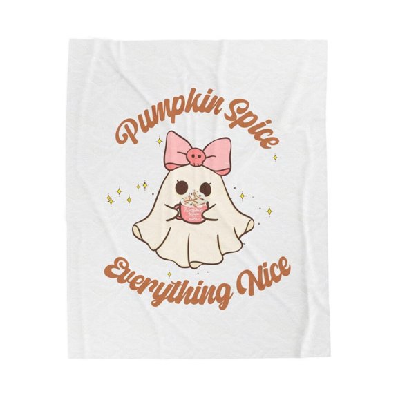 Pumpkin Spice Ghost Plush Blanket – Cozy Fall Throw, Halloween Blanket Gift, Cute Ghost Decor, Soft Fleece Throw for Autumn Home