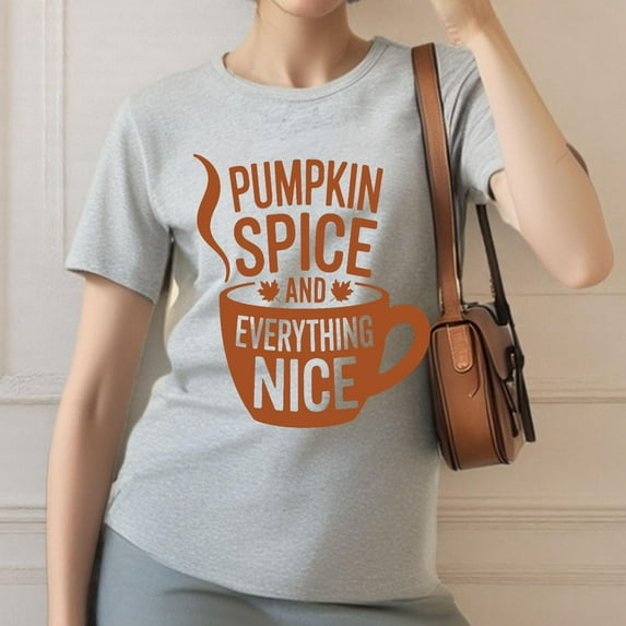 Pumpkin Spice Graphic Tee T Shirt Tops Fall Autumn Seasonal Cute Saying Shirt Gray S-3XL