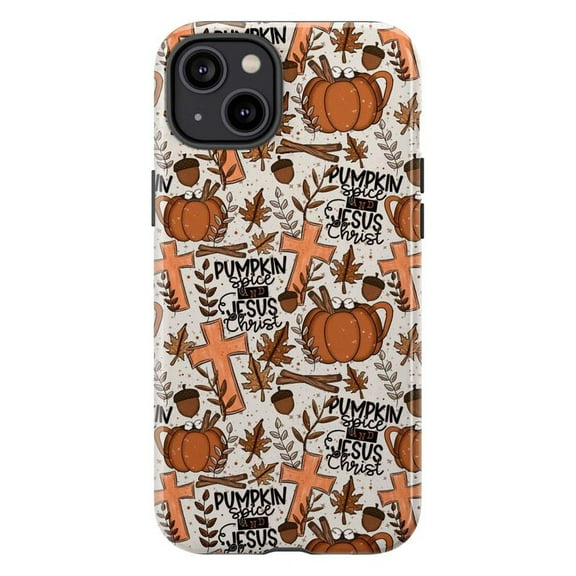 Pumpkin Spice & Jesus Christ Fall Phone Case, Autumn Pumpkin & Cross Design iPhone 16 15 14 13 12 Pro Max Mini Cover