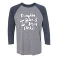 thumbnail image 1 of Pumpkin Spice & Jesus Christ Unisex 3/4 Sleeve Baseball Raglan Tee, 1 of 2