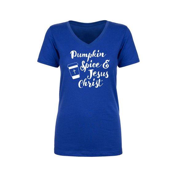Pumpkin Spice & Jesus Christ Womens V-Neck T-Shirt