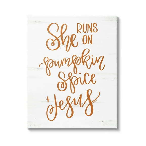 Pumpkin Spice & Jesus Endearing Fall Typography Script Religious Graphic Art Gallery-Wrapped Canvas Print Wall Art