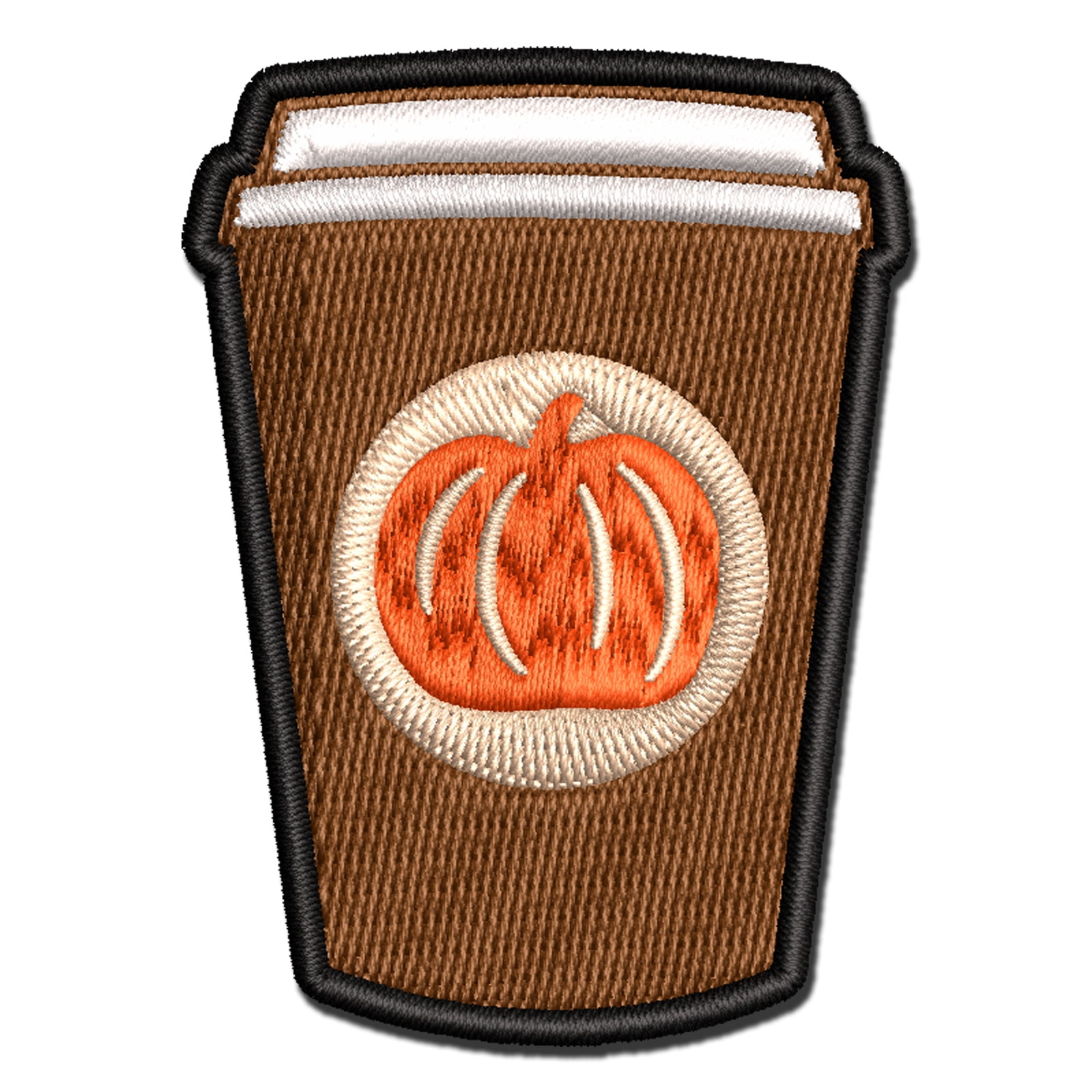 Pumpkin Spice Latte Coffee Applique Multi-Color Embroidered Iron-On Patch - 3.5 Inch Large