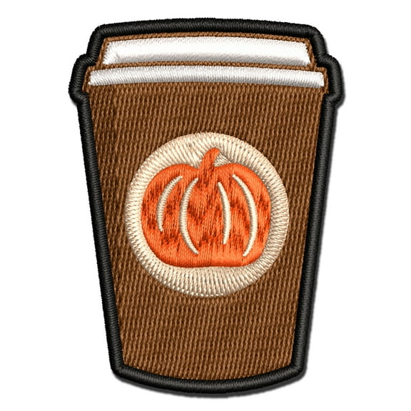 Pumpkin Spice Latte Coffee Applique Multi-Color Embroidered Iron-On Patch - 3.5 Inch Large