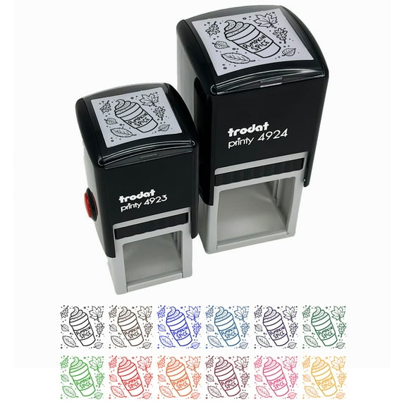 Pumpkin Spice Latte Coffee Autumn Leaves Self-Inking Rubber Stamp Ink Stamper - Yellow Ink - Small 1 Inch