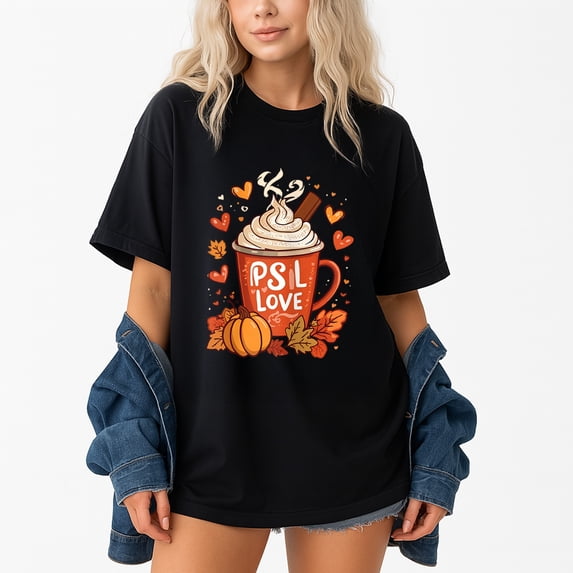 Pumpkin Spice Latte Coffee T-Shirt – Fall Season Theme – Casual Autumn Wear