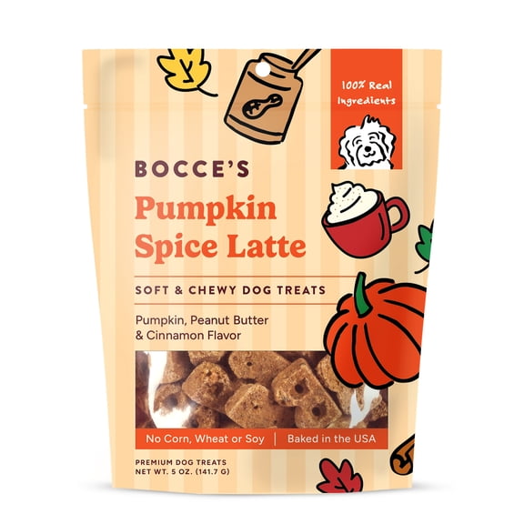 Bocce's Bakery Soft & Chewy Pumpkin Spice Latte Soft Treats for Dogs, 5oz Bag