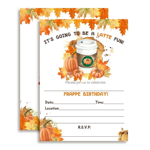 Pumpkin Spice Latte with Autumn Leaves Birthday Party Invitations