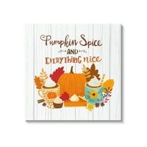 Pumpkin Spice Mugs & Pie Floral Arrangement Calligraphy Inspirational Graphic Art Gallery-Wrapped Canvas Print Wall Art