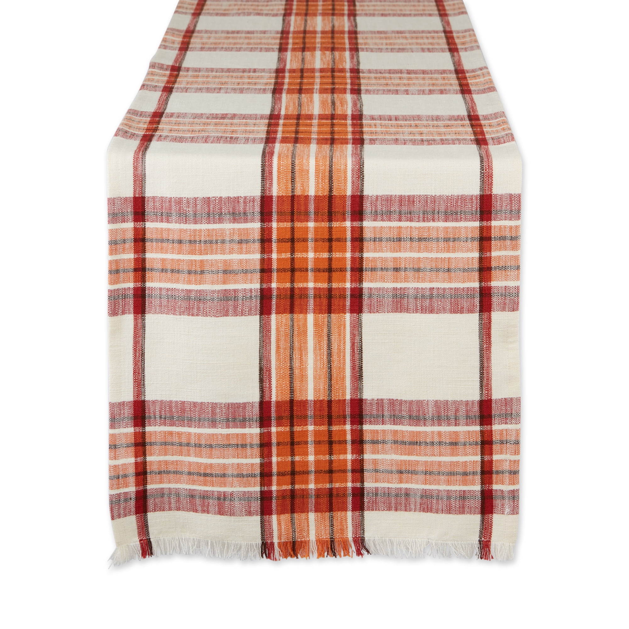 Christmas Plaid Cotton Table Runner, 14x108, Red Green White
