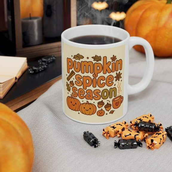 Pumpkin Spice Season Coffee Mug, Cute Pumpkin Cup, Autumn Harvest Decor Mug, Fall Kitchen Gift, Thanksgiving Ceramic Mug