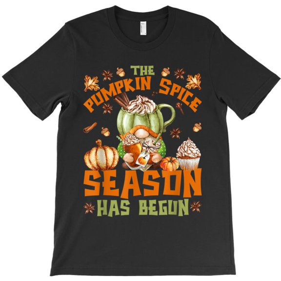 Pumpkin Spice Season Has Begun Funny Cute Fall Autumn Gnome Graphic T-Shirt G2295, Up to 5XL