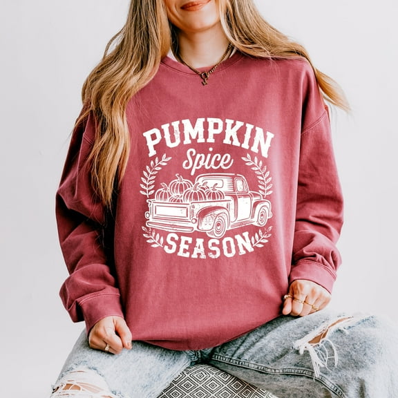 Pumpkin Spice Season Truck Distressed - Lightweight Garment Dyed Sweatshirt