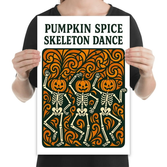 Pumpkin Spice Skeleton Poster - Gloss Paper Finish - Halloween Party Decor Gift