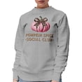 thumbnail image 1 of Pumpkin Spice Social Club feat. a Pink Pumpkin with Ribbon, Heather Grey Crewneck Sweatshirt, Large, 1 of 2