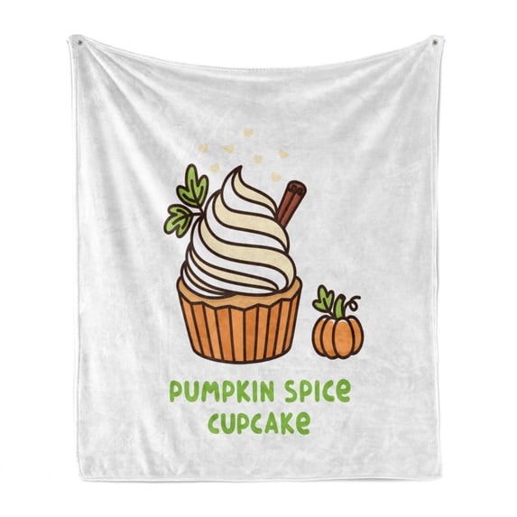 Pumpkin Spice Soft Flannel Fleece Throw Blanket, Pumpkin Cupcake Whipped Cream Cinnamon, Cozy Plush for Indoor and Outdoor Use, 50" x 60", Multicolor, by Ambesonne