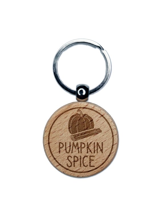 Pumpkin Spice Text with Image Flavor Scent Round Keychain Charm Tag - Engraved Wood
