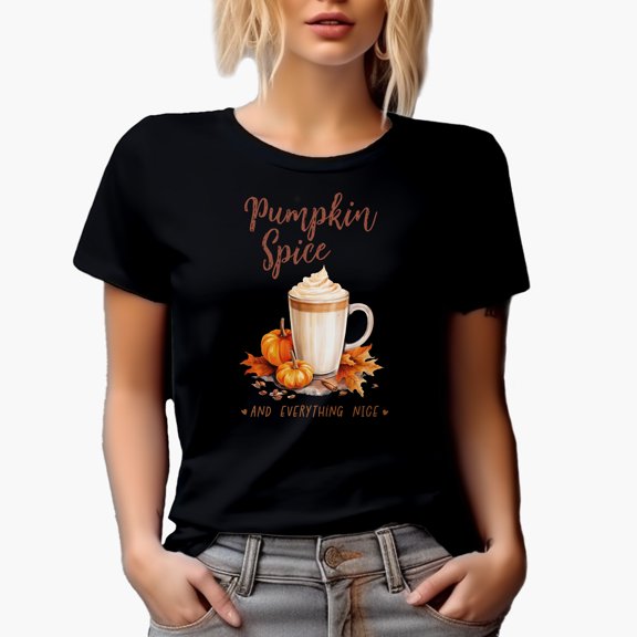 Pumpkin Spice and Everything Nice, Fall Pumpkins & Latte Art Merch Gift, Black T-Shirt, Large
