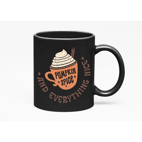 Pumpkin Spice and Everything Nice feat. a Fall Latte Cup Art Merch Gift, Black 11oz Ceramic Mug
