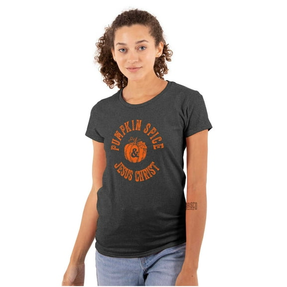 Pumpkin Spice and Jesus Christ Cute Womens Fitted Plus Size Graphic Tee Brisco Brands 2X