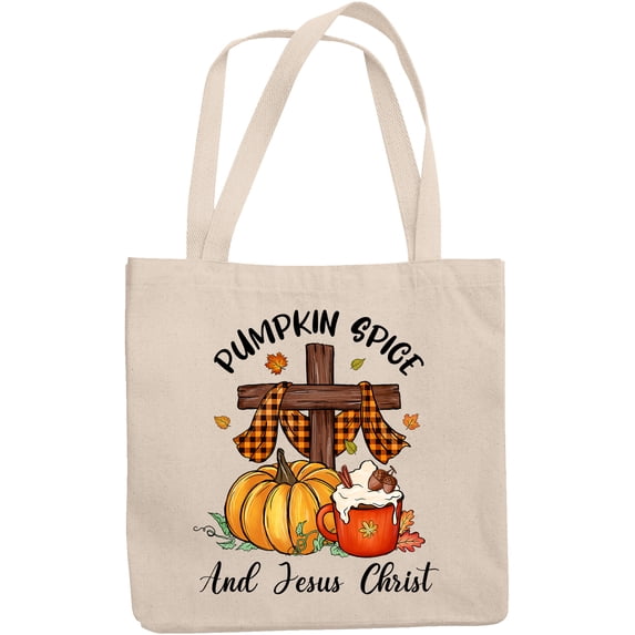 Pumpkin Spice and Jesus Christ, Fall or Autumn Art Merch Gift, 12oz Canvas Tote Bag