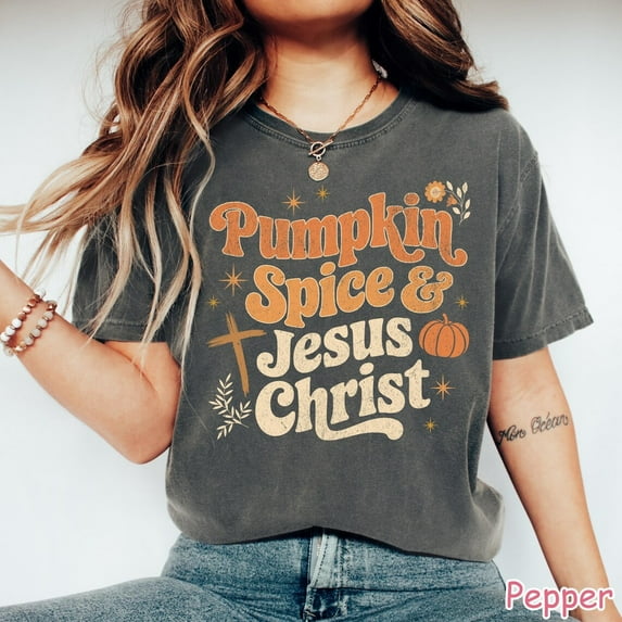Pumpkin Spice and Jesus Christ Shirt, Christian Fall Comfort Colors Tee, Religious Autumn Outfit,Pepper Color,Size 3XL