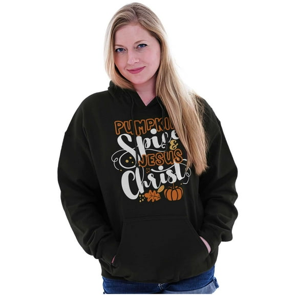 Pumpkin Spice and Jesus Christ Women Plus Size Graphic Pullover Hoodie Brisco Brands 4X