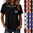 thumbnail image 1 of Pumpkin Spooky Graphic Tees for Women Crew Neck Short Sleeve Fashion Tops Fall Shirts Red XL, 1 of 6