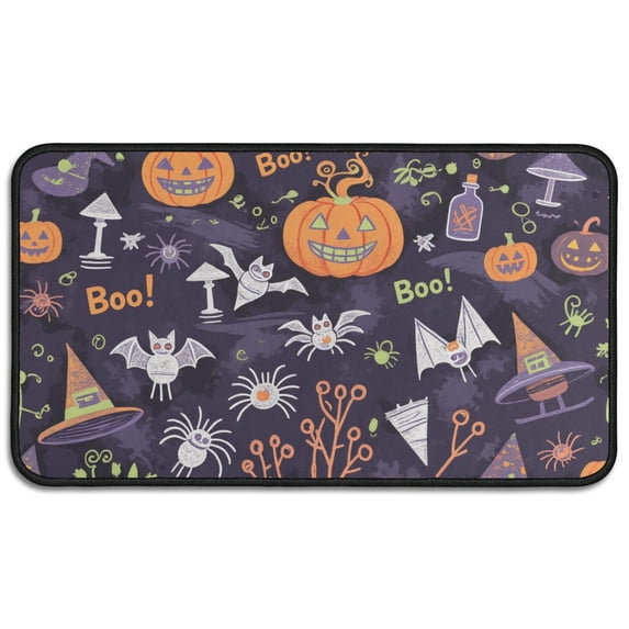 Pumpkin Spooky Non-Skid Welcome Mats 30x17 Inch Happy Halloween Pumpkin Absorbing Throw Rugs Layered Door Mats for Entryway Porch Entryway Bathroom