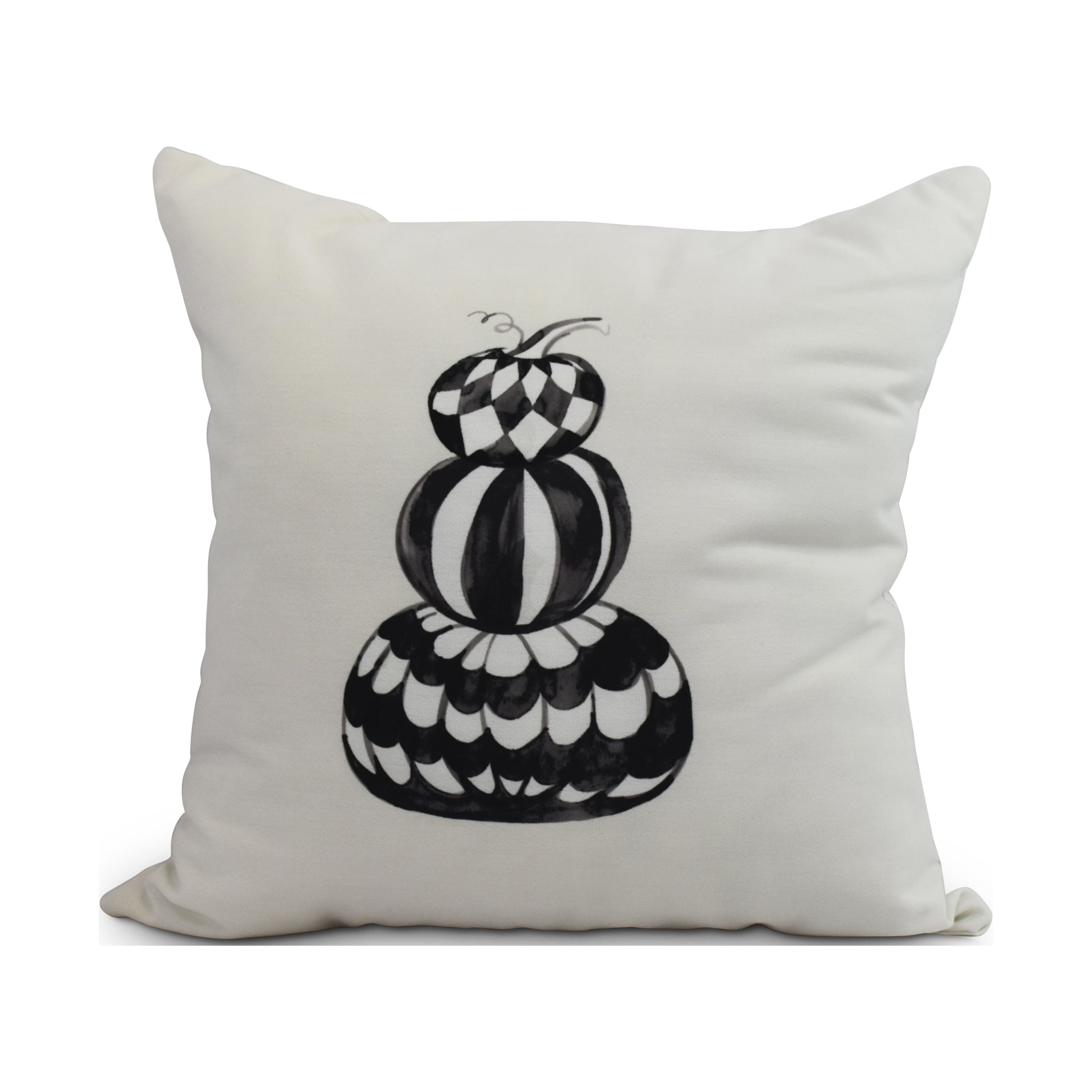 Pumpkin Stack 16 Inch Cream Halloween Print Decorative Throw Pillow