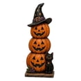 thumbnail image 1 of Pumpkin Stack Figurine Halloween Resin Decor with Witch Hat and Black Cat Tabletop Mantel Shelf Indoor Fall Gothic Decor B, 1 of 2